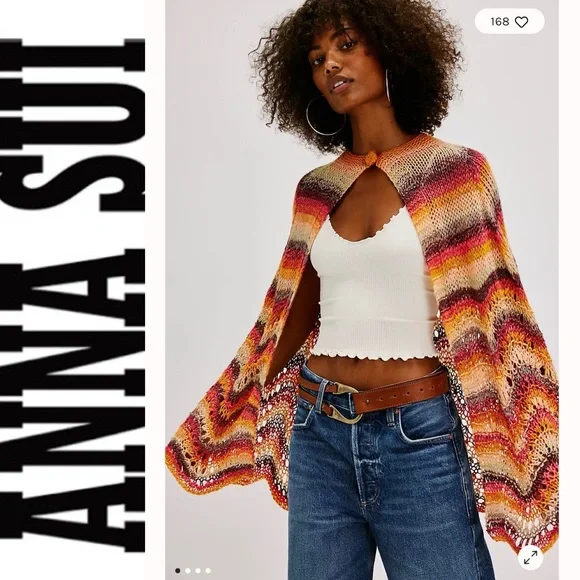 NEW Anna Sui Ombré Hand Crochet Poncho in Rainbow OS - Picture 1 of 12
